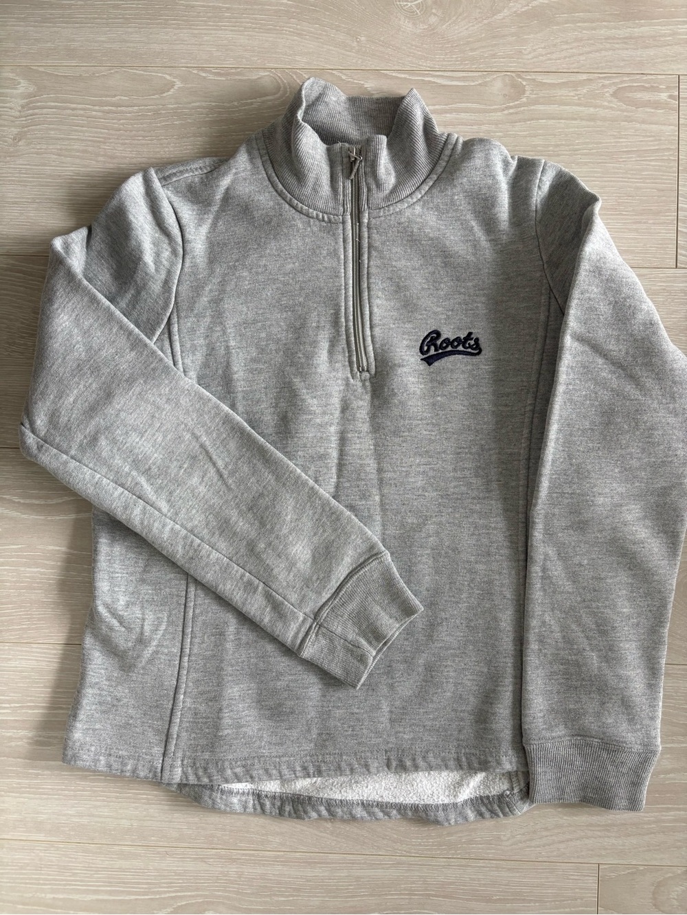 Roots Light Gray Quarter-Zip Sweater Made in Canada
